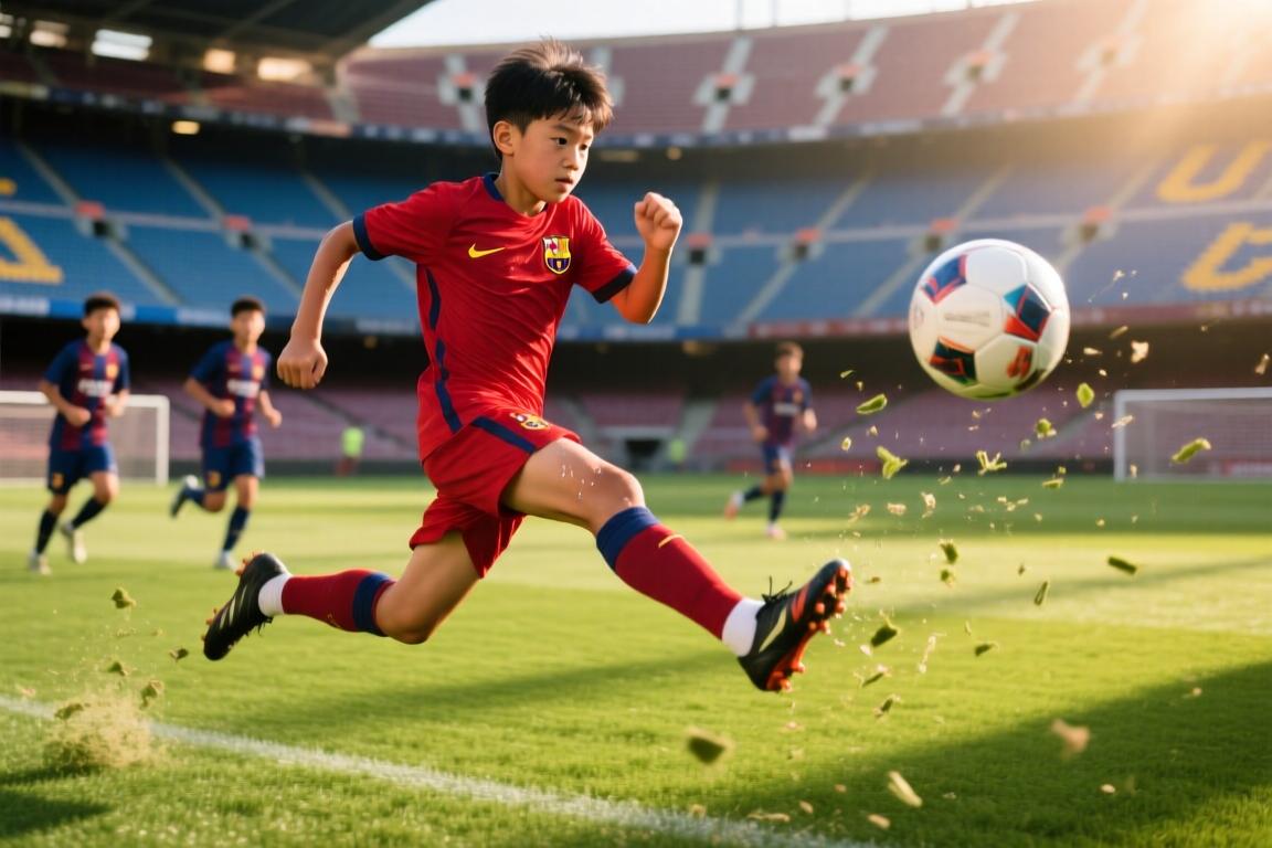 游刃有余！14岁李昊炎首发出战巴萨U15热身赛，单刀轻松推射破门