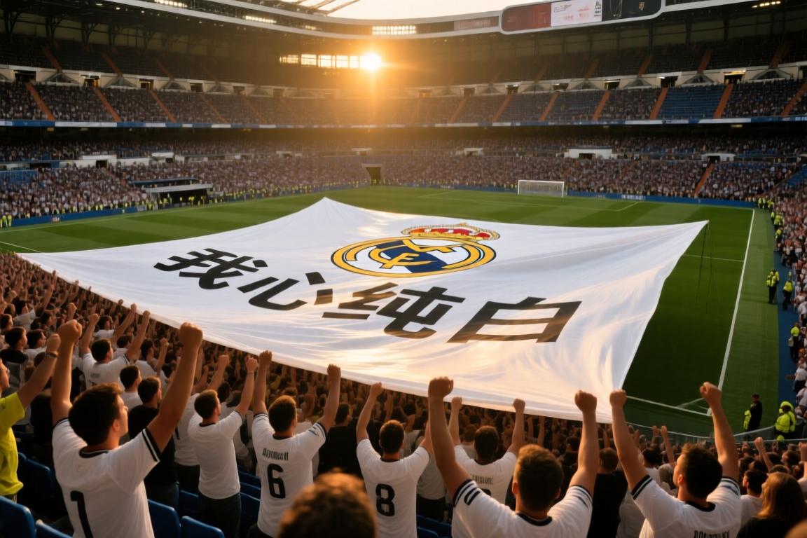 皇马球迷赛前展示巨幅TIFO：我心纯白，没有人能阻止这份热情