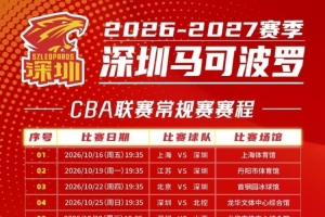 深圳新赛季完整版赛程已出炉！10月16日揭幕战对阵卫冕冠军上海
