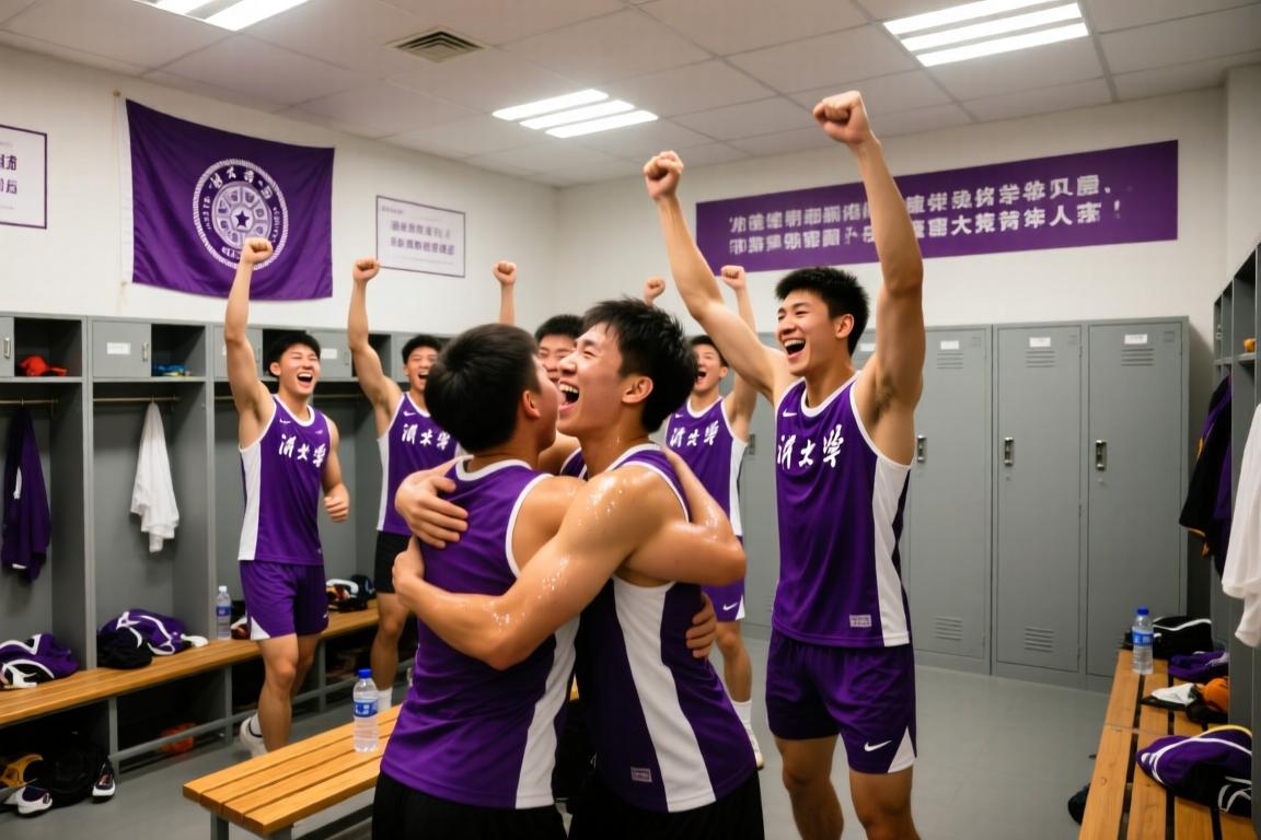 清华大学击败日本早稻田大学，更衣室一片欢庆...
