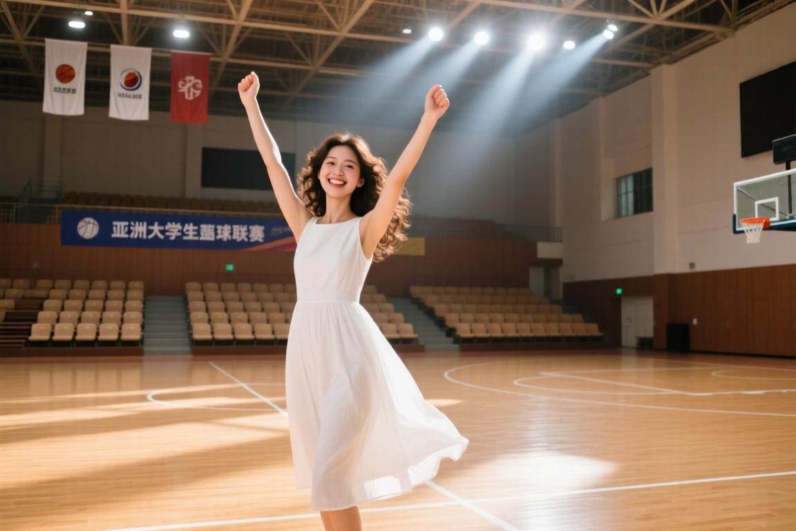 虞书欣杭州助力亚洲大学生篮球联赛，一袭白裙灵动又可爱