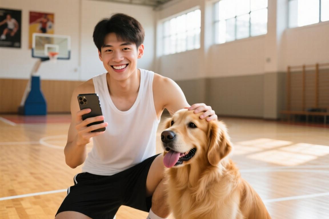 切特与自家小狗自拍松弛感拉满！！