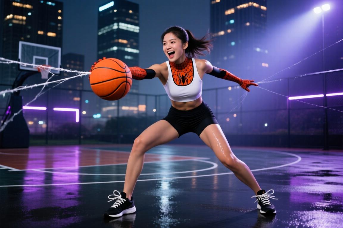 美女搞抽象篮球女主持秋童模仿蜘蛛侠~
