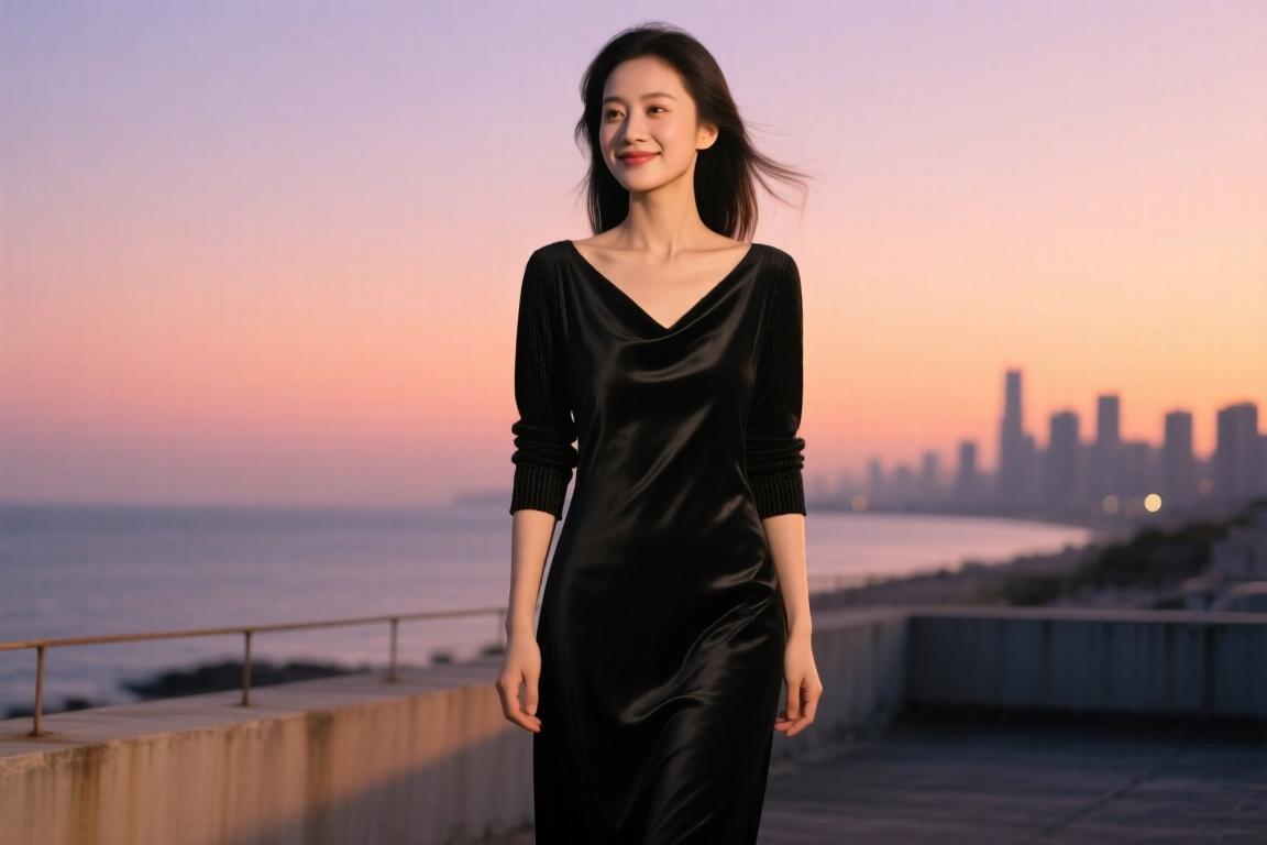 心动美娜这身黑色长裙穿搭，真的太有女神范了！
