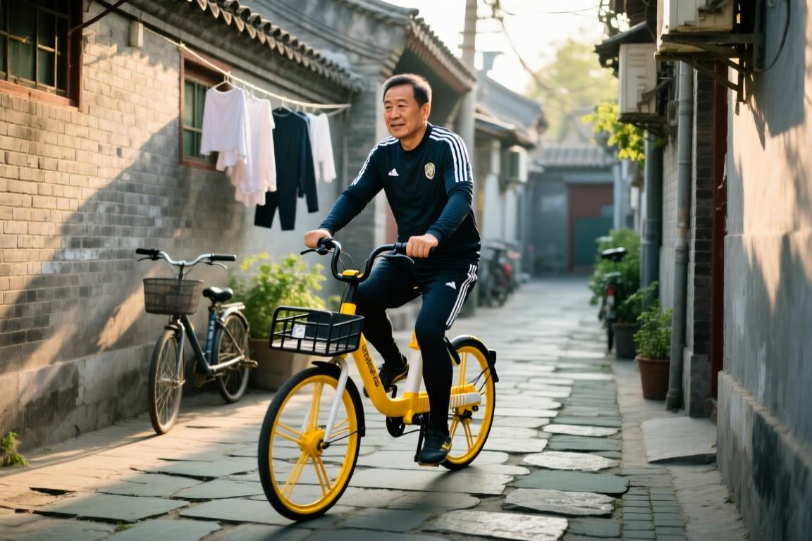 胡同长大的孩子！网友拍到国安门将侯森骑小黄车去训练