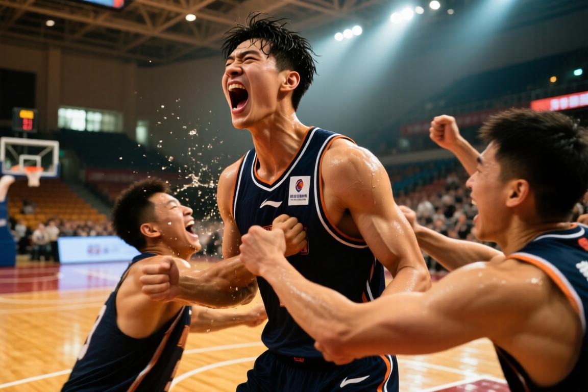 赢球最大功臣！杨瀚森比赛结束后与队友激情撞胸庆祝