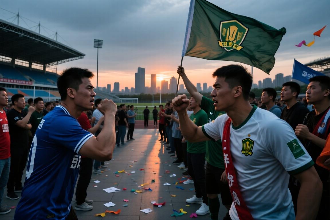 剑拔弩张！实拍：大连球迷和国安远征军在梭鱼湾隔空对骂