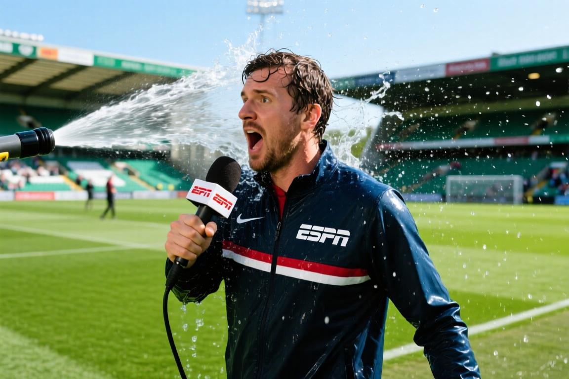 ESPN记者在社区盾半场现场遭喷水偷袭