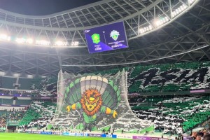 亚洲顶级！实拍：国安亚冠赛前，工体现场展示悬挂式巨型TIFO